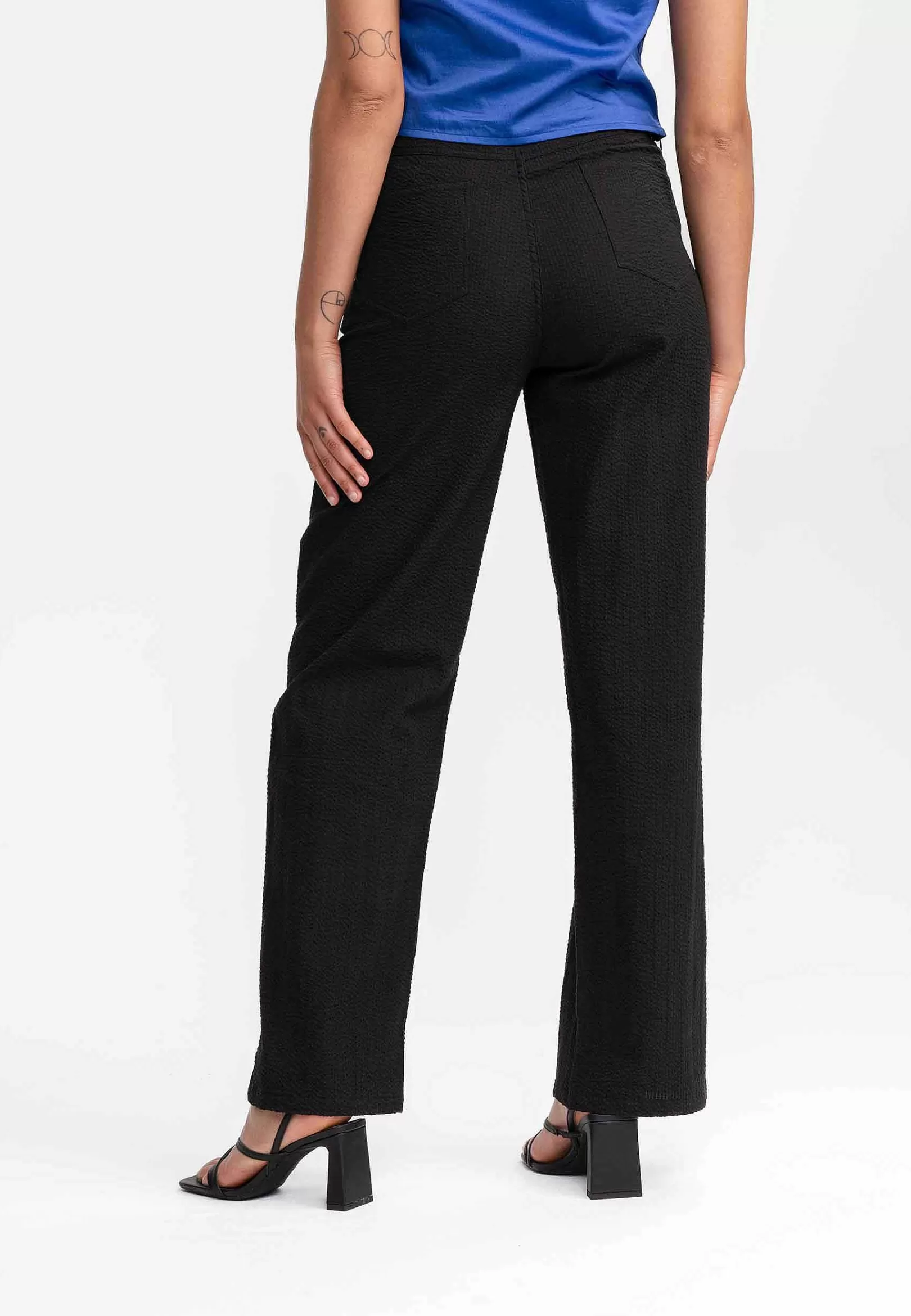 Online Damen Seersucker Hose Mit Hohem Bund Und Weitem Bein Paulami Damen Hosen