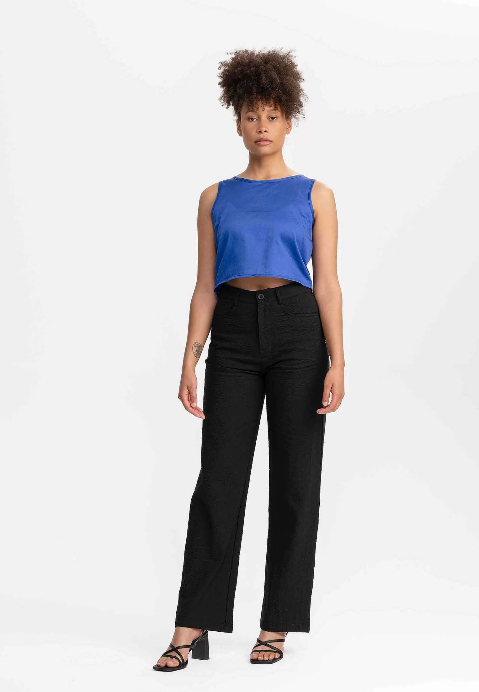 Online Damen Seersucker Hose Mit Hohem Bund Und Weitem Bein Paulami Damen Hosen