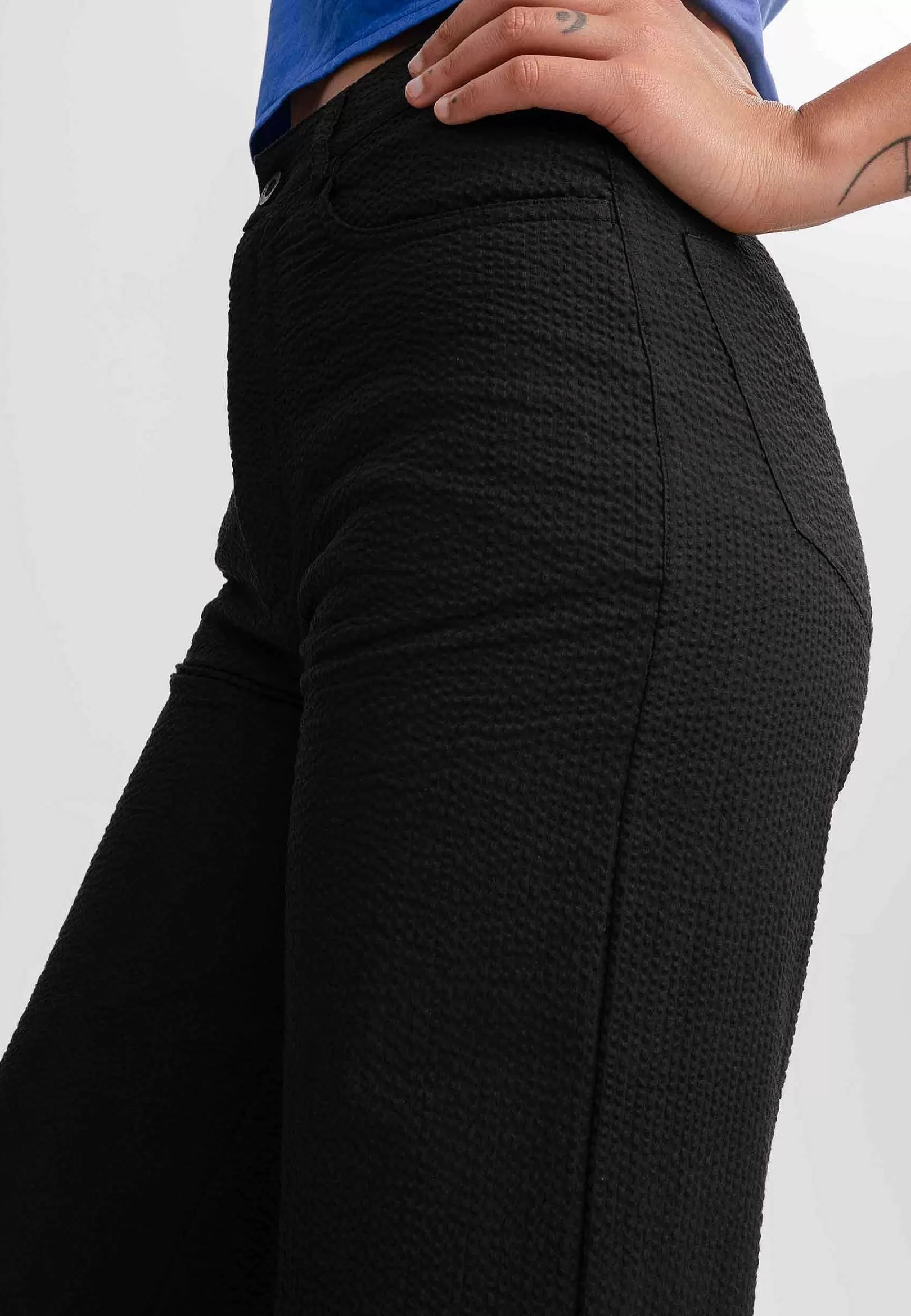 Online Damen Seersucker Hose Mit Hohem Bund Und Weitem Bein Paulami Damen Hosen